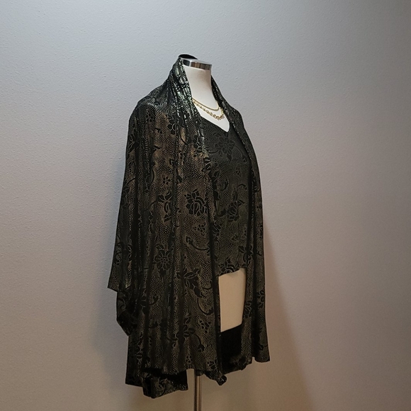 VINTAGE ZAKKS 80's METALLIC CROP TOP FLORAL OVERSIZED SMALL BLACK CARDIGAN SET - Picture 14 of 14